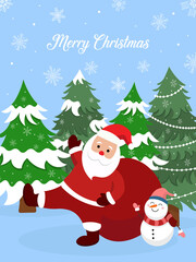 Colorful christmas card with cute winter vector illustration.