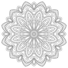 Vector drawing for coloring book. Geometric floral pattern. Contour drawing on a white background. Mandala.