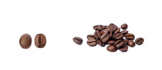 Roasted coffee beans isolated on white background