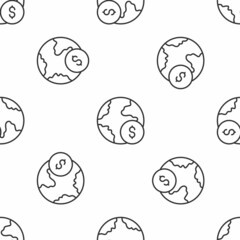 Grey line Global economic crisis icon isolated seamless pattern on white background. World finance crisis. Vector