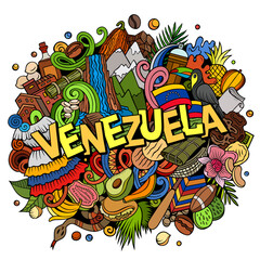 Venezuela hand drawn cartoon doodle illustration. Funny local design. - obrazy, fototapety, plakaty