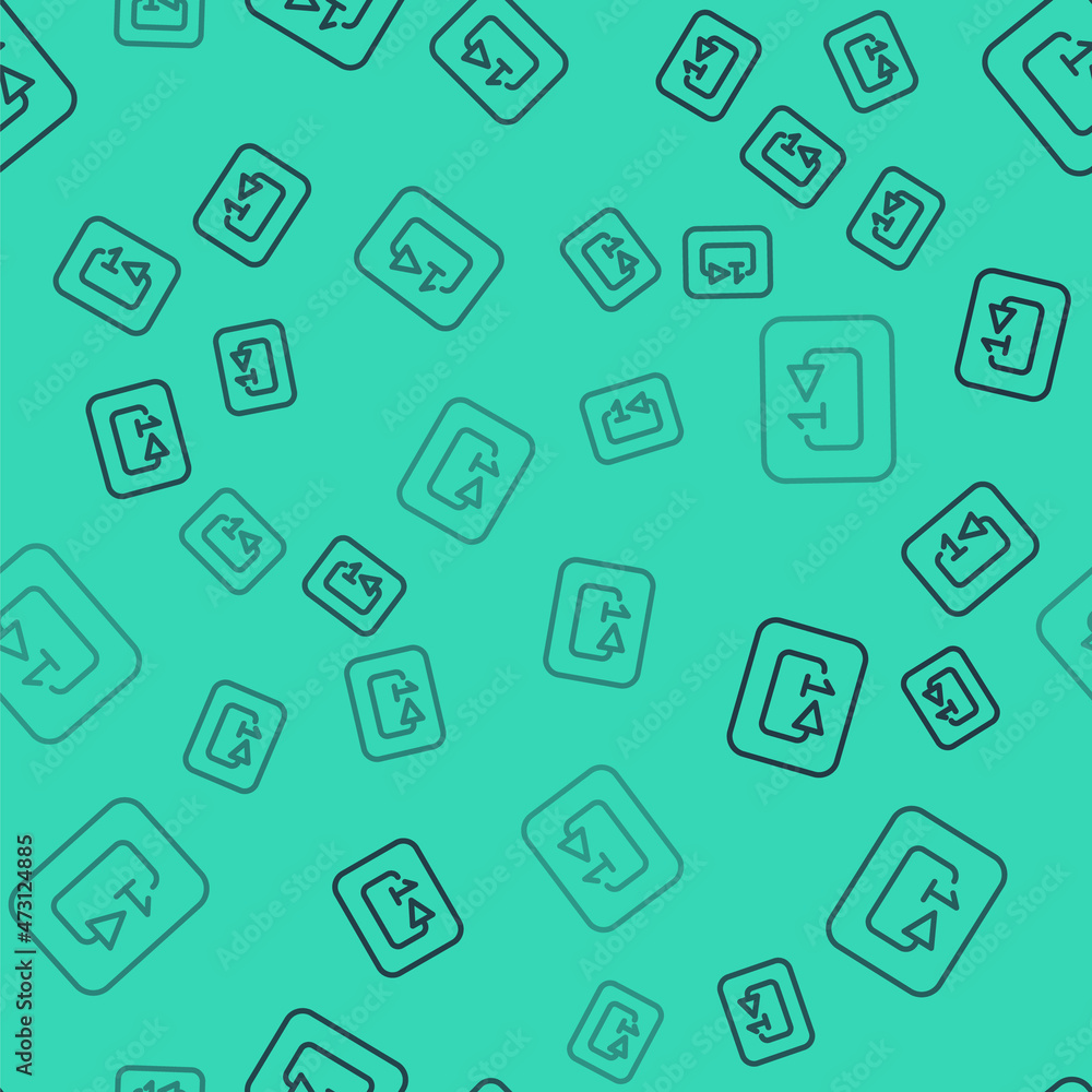 Poster black line repeat track music player icon isolated seamless pattern on green background. the sign is