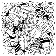 Bathroom hand drawn vector doodles illustration. Bath room design.