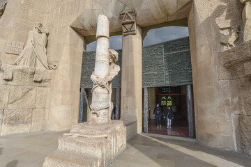 Barcelona, Spain - 22 Nov, 2021: Statues on the exterior of the Sagrada Familia designed by...