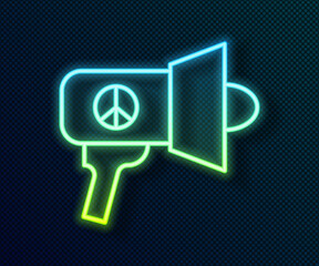 Glowing neon line Megaphone icon isolated on black background. Speaker sign. Vector