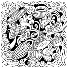 Mexican food hand drawn vector doodles illustration.
