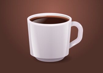 realistic coffee in white cup hot americano drink horizontal