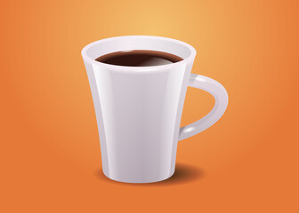 realistic coffee in white cup hot americano drink horizontal