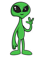Cartoon illustration of Green Alien coming to earth with peace and greeting humans, best for mascot, character, and logo with outer space themes