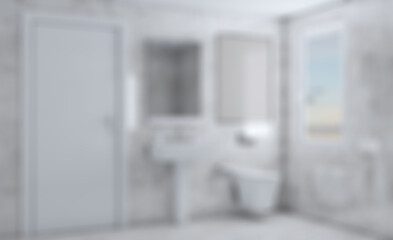 Bokeh blurred phototography. Scandinavian bathroom, classic  vintage interior design. 3D rend