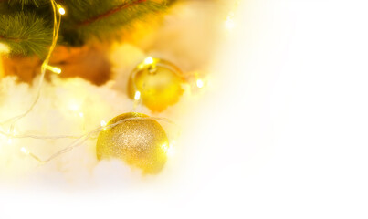 golden christmas balls with copy space 