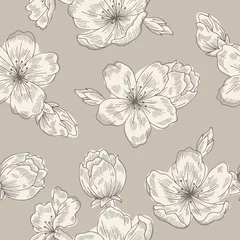 Stickers meubles Beige Sakura graphique fleur beige couleur transparente motif fond croquis illustration vecteur
