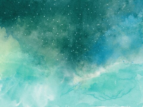 abstract minimalistic teal watercolor background, blue sky with clouds and stars, handcrafted minimalistic cover template for editing with space for text, Christmas wallpaper  with snow
