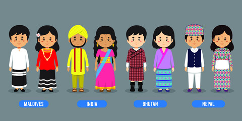 Character in Different National Costumes - obrazy, fototapety, plakaty