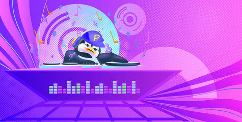 cute penguin disc jockey antarctic bird dj music party concept full length