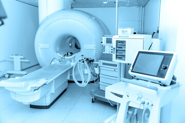 Medical CT or MRI Scan in the modern hospital laboratory. Interior of radiography department....