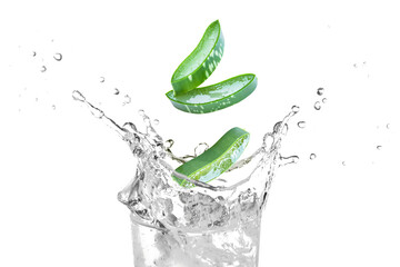 Aloe vera juice splash isolated on white background.