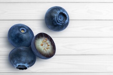 blueberries on wooden table