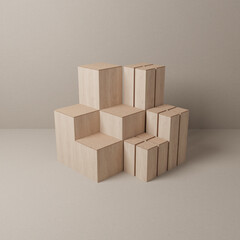 Multiple wooden podium isolated on pure background. Cosmetic display. Product presentation. 3d render.