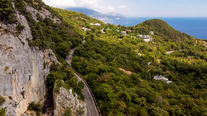 Fototapeta na wymiar highway on the Black Sea coast near the village of Gaspra in the Crimea in Bolshaya Yalta