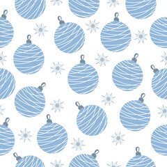 Seamless pattern with hand drawn christmas tree balls on a white background. Doodle, simple flat illustration. It can be used for decoration of textile, paper.