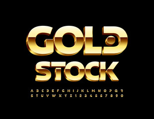 Vector business concept Gold Stock with abstract style Font. Unique 3D Alphabet Letters and Numbers set