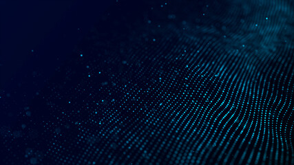 Dynamic sound wave. Blue energy flow concept. Cyberspace background. 3D rendering.