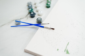 hobby at home painting by numbers to draw top view paint brush , painting
