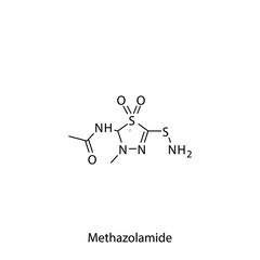 Methazolamide molecular structure, flat skeletal chemical formula. Carbonic anhydrase inhibitor drug used to treat Glaucoma. Vector illustration.