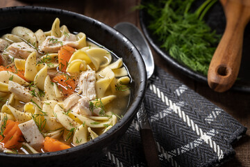 Bowl of chicken noodle soup