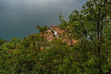 Obraz premium View from the castle of Vezio on the town of Varenna, Lake Como. Lombardy - Italy