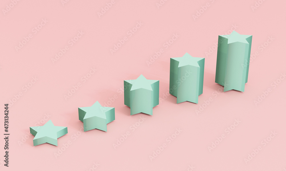 Poster increasing of blue stars on pink background for customer client evaluation after use product and ser