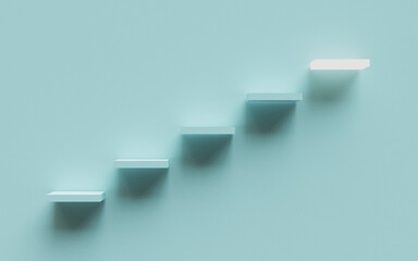 Normal blue ladder to glowing ladder for dream to success by 3d rendering technique.
