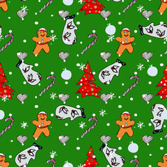 New Years vector pattern. Christmas seamless illustration, blank for designer, logo, icon, textile