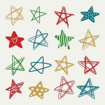 Vector collection of stars drawn by hand