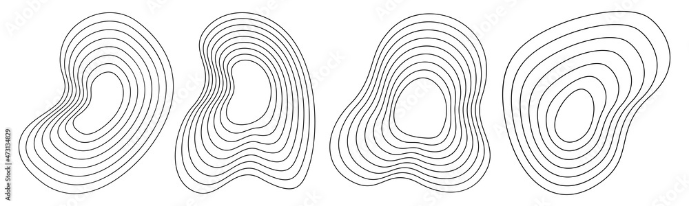 Wall mural set of 3 abstract liquid geometric shapes. dynamical forms with lines, isolated on white background.