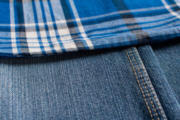 Old natural denim fabric in blue
