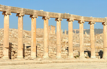 Fototapeta premium Oval plaza in roman Jerash, Jordan