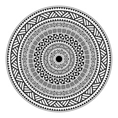 Tribal Polynesian mandala design, geometric Hawaiian tattoo style pattern vector ornament in black and white. Circular Design