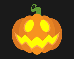 Halloween pumpkin smiling with big eyes on black background, in flat style, vector