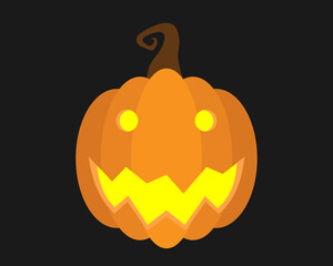 Halloween pumpkin with happy face, round eyes on a dark background, in a flat style, vector