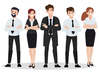 Business people teamwork in uniform black suit clothes.