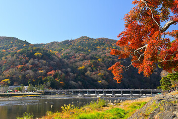 嵐山の紅葉と渡月橋