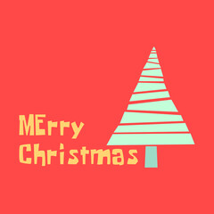 christmas tree on red background in flat style, vector