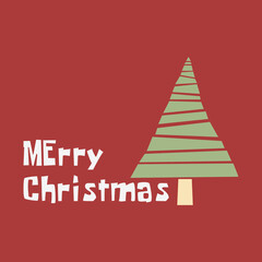 Fototapeta premium christmas tree on dark red background in flat style, vector