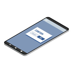 Fototapeta premium 確認画面を表示するアイソメトリックなスマートフォンベクターイラスト 上向き 