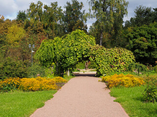 Monument framed by leaves
