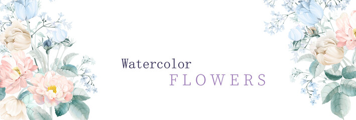  watercolor flowers , suitable for fabric, greeting card, wallpaper, packaging - obrazy, fototapety, plakaty