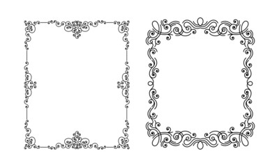 Vintage decorative frames set. Black ink borders of rectangular shape vector illustration