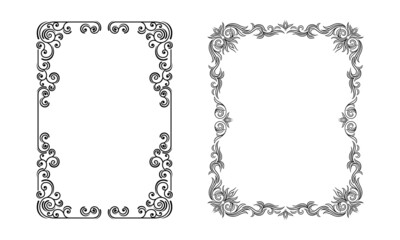 Elegant calligraphic frames set. Vintage black decor borders of rectangular shape vector illustration